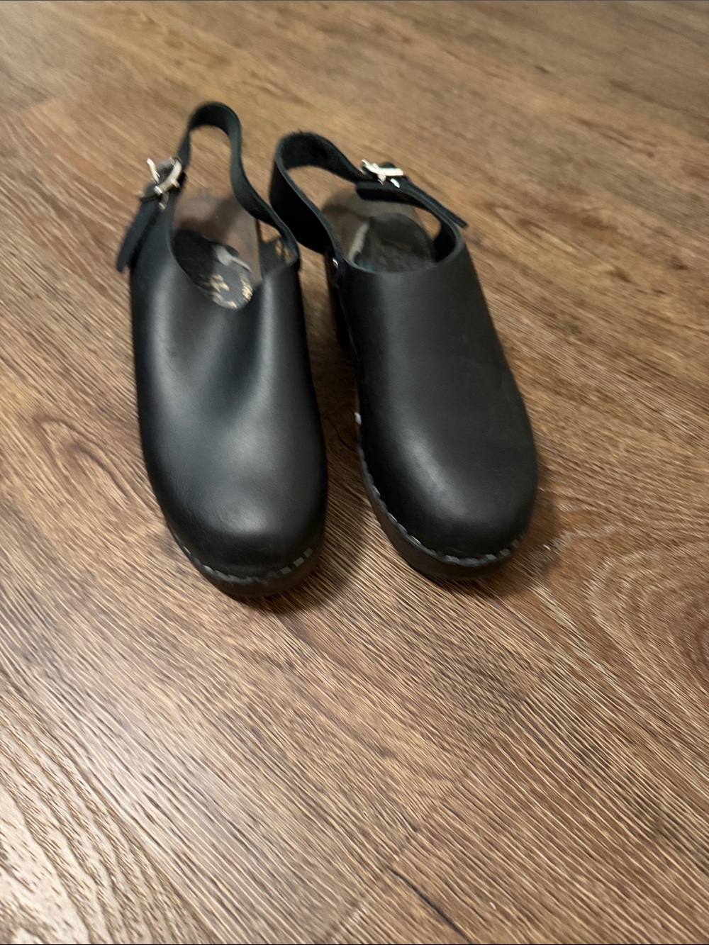 Lotta From Stockholm Black Leather Slingback Clogs